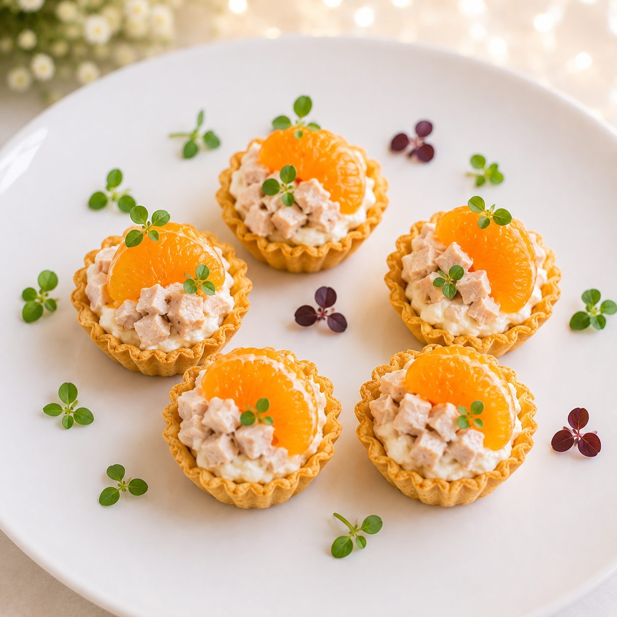 Тарталетки с мандарином и курицей