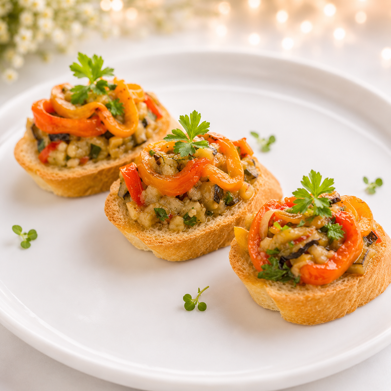 Мини-брускетта с запеченными овощами