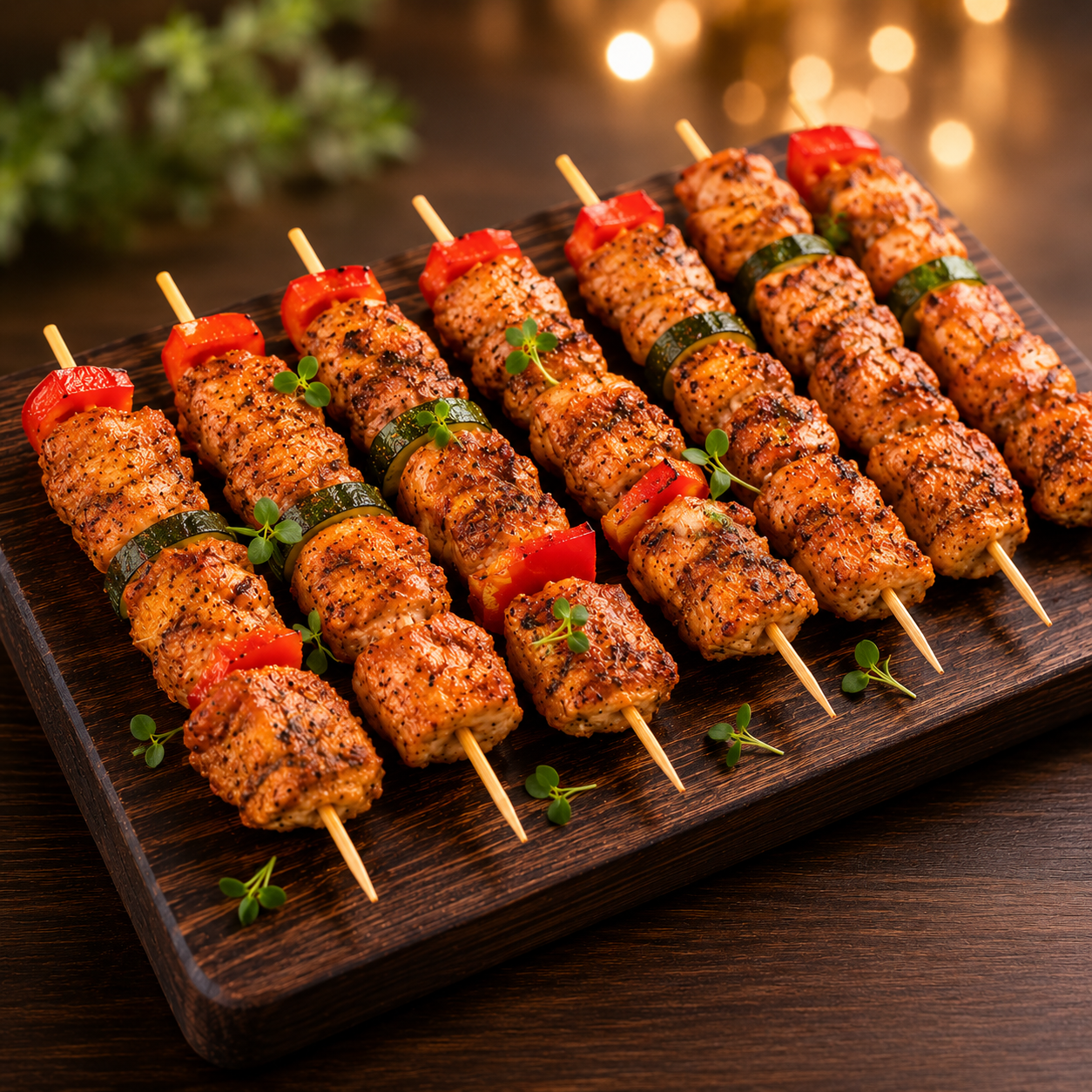 Мини-шашлычки из курицы с овощами