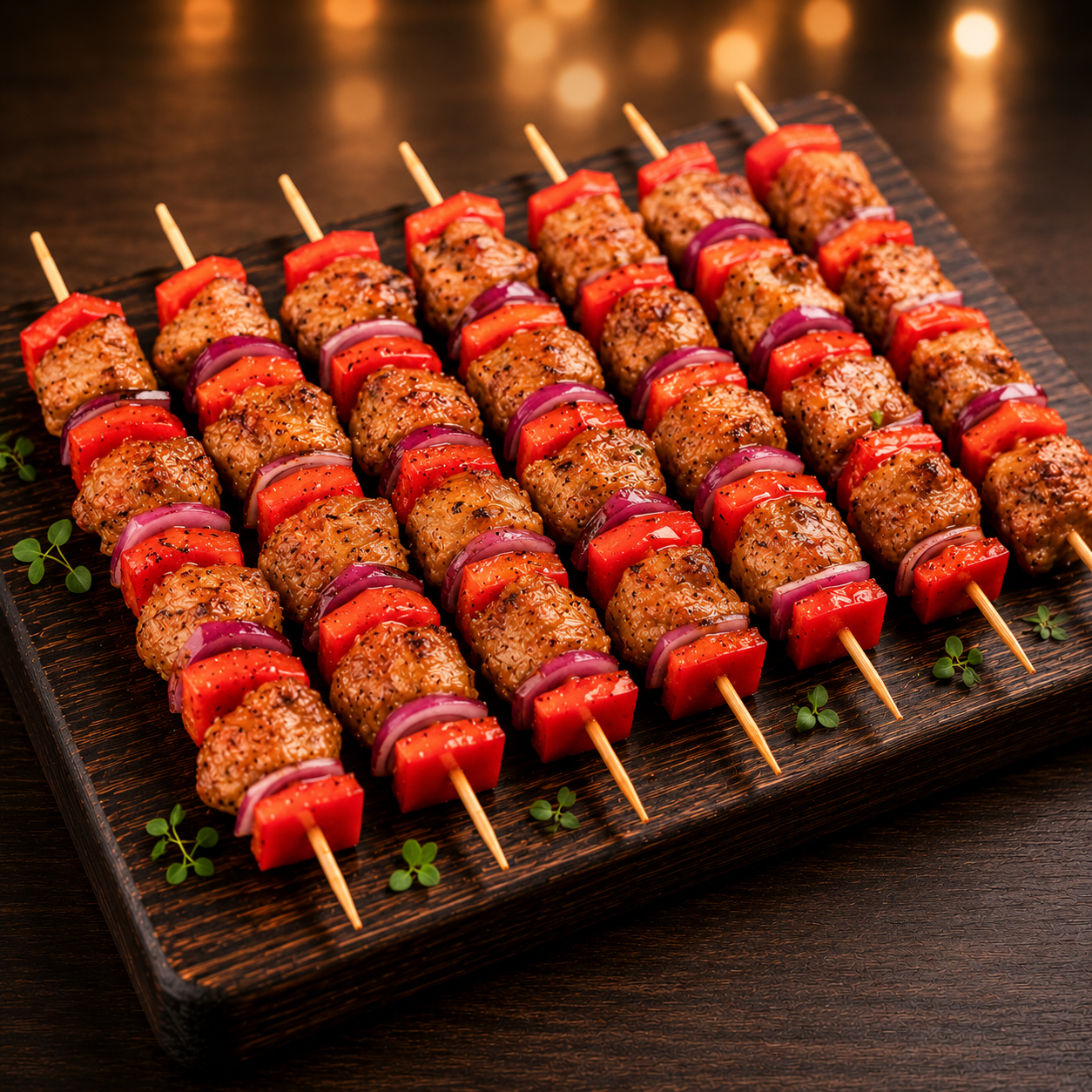 Мини-шашлычки из свиной шейки с овощами