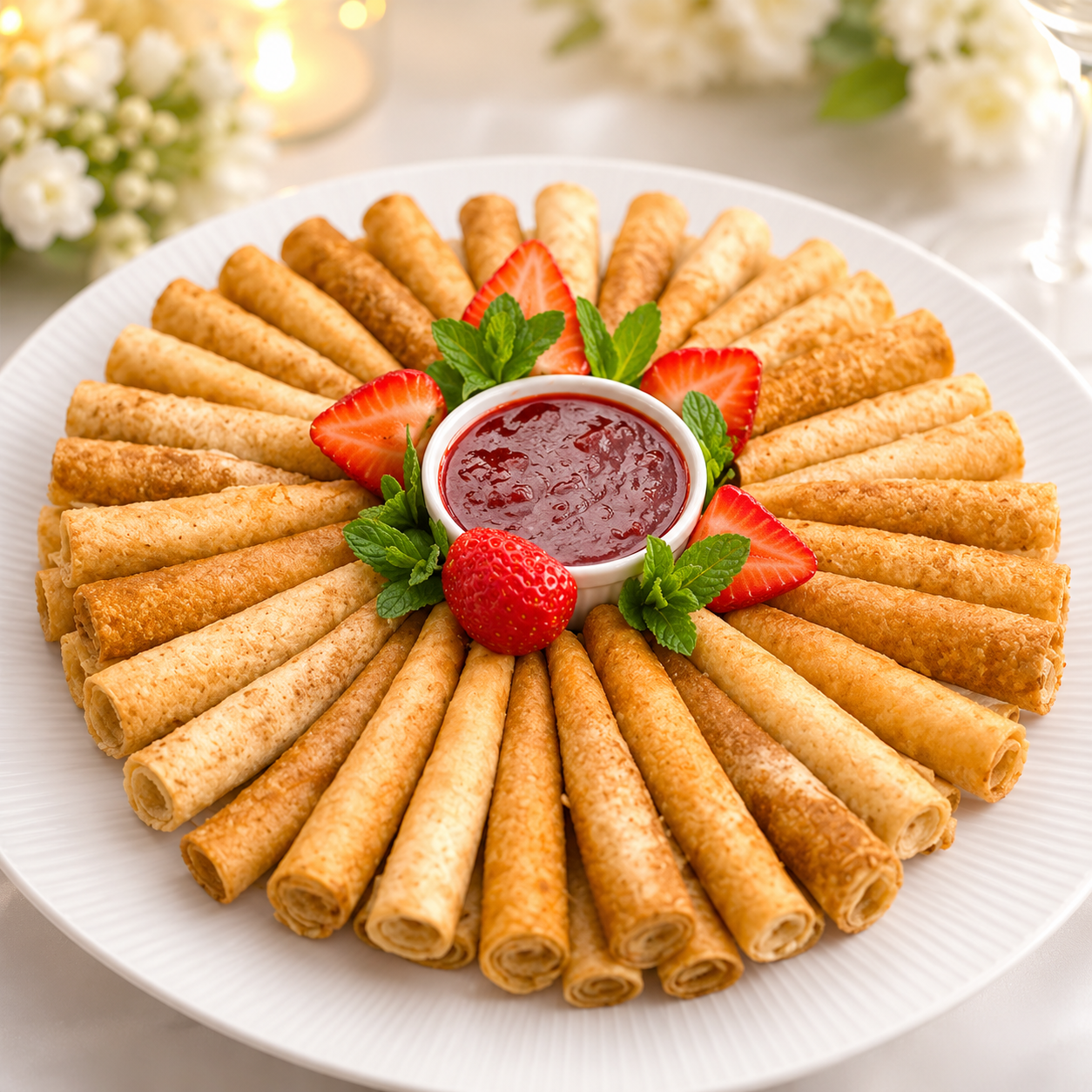 Блинчики с клубничным джемом и клубникой