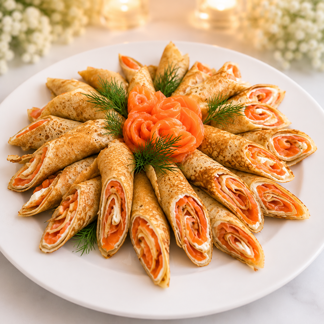 Блинчики со слабосоленым лососем и сливочным сыром