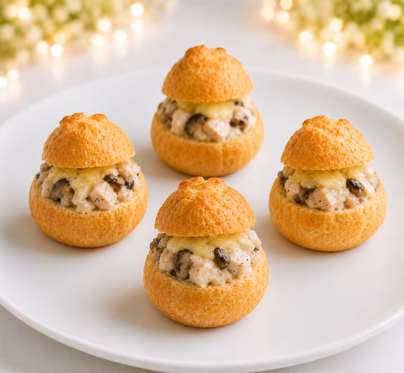 Закусочный профитроль с жюльеном из курицы и грибов