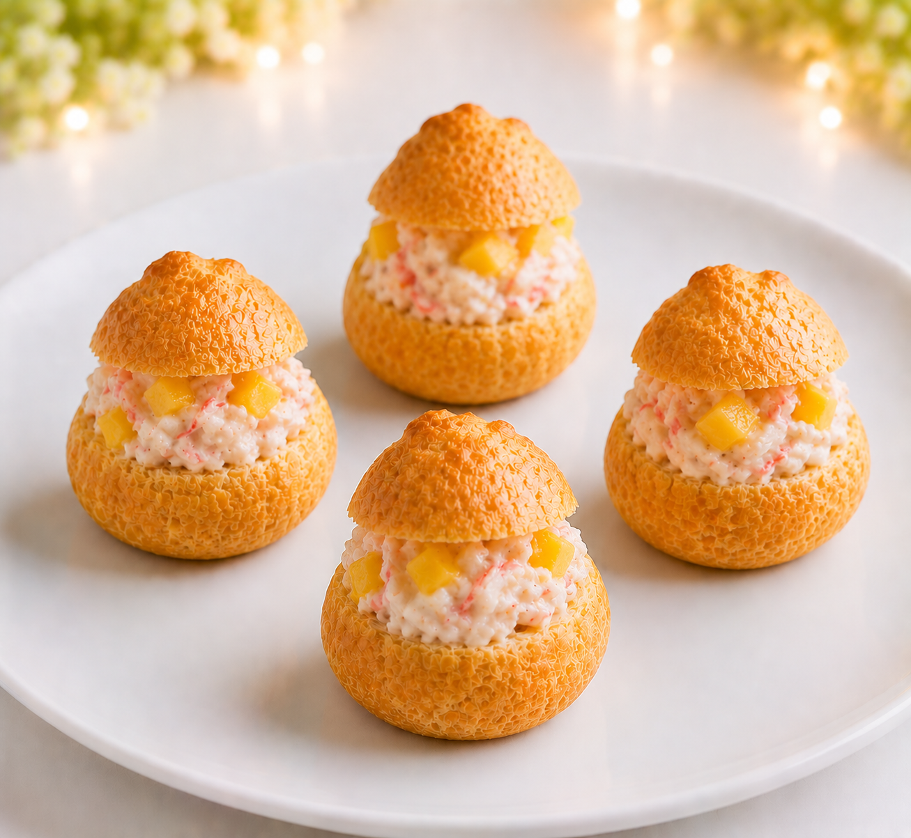 Закусочный профитроль с крабом и манго